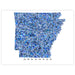 Map of Arkansas with a blue mosaic pattern on a white background