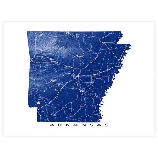 Map of Arkansas in blue on a white background