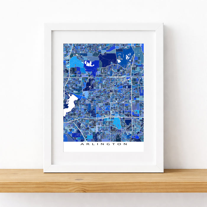 Framed map of Arlington on a white background