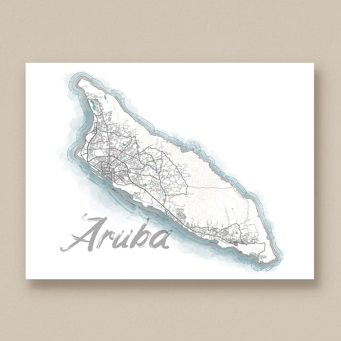 Map of Aruba on a beige background