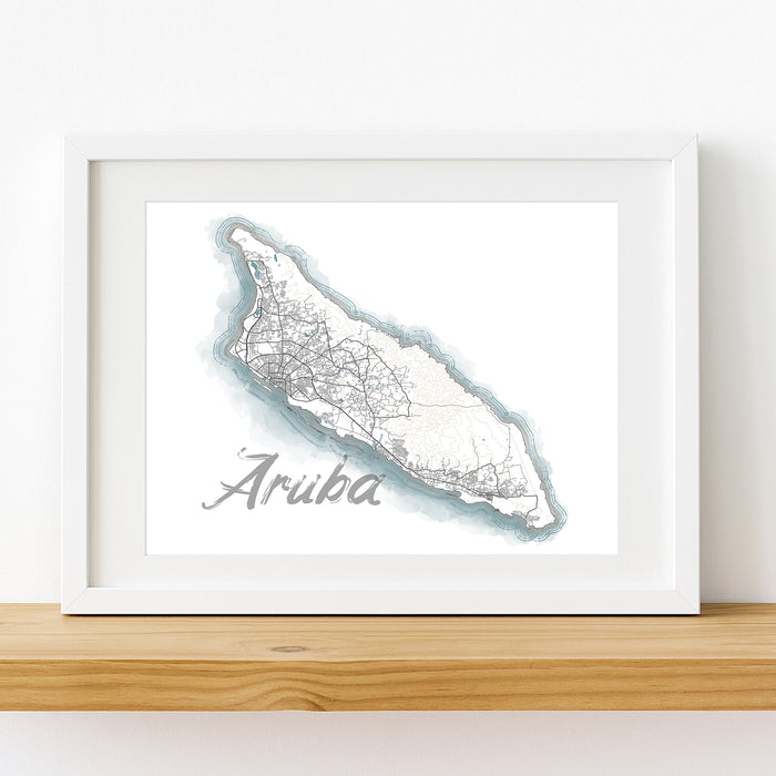 Framed map of Aruba on a white background