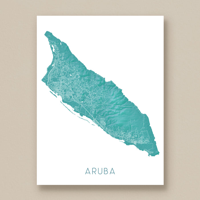 Map of Aruba in teal color on a white background