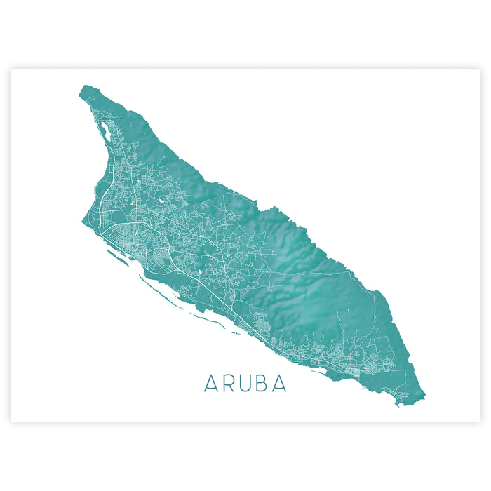 Map of Aruba in teal color on a white background