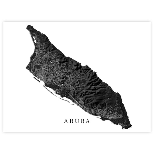 Map of Aruba in black and white on a white background