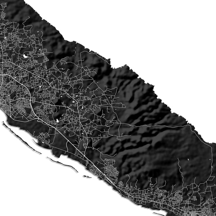 Topographic map with urban layout on a white background