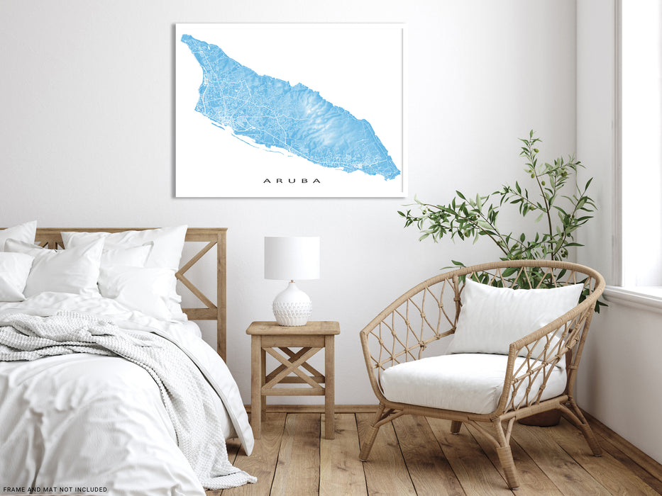 Aruba map print with natural landscape and main roads designed by Maps As Art.
