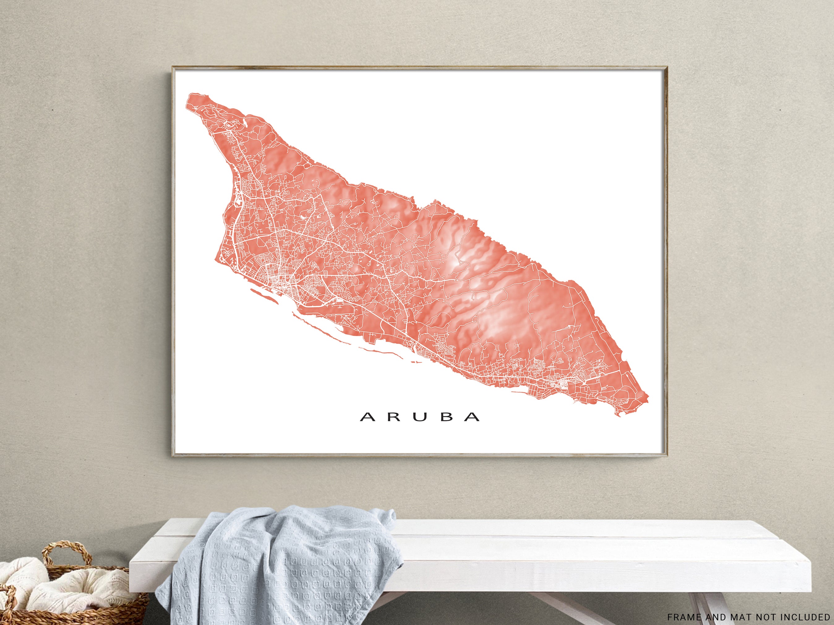 Aruba Map Wall Art Print Poster, Caribbean Island Street Maps for Home ...