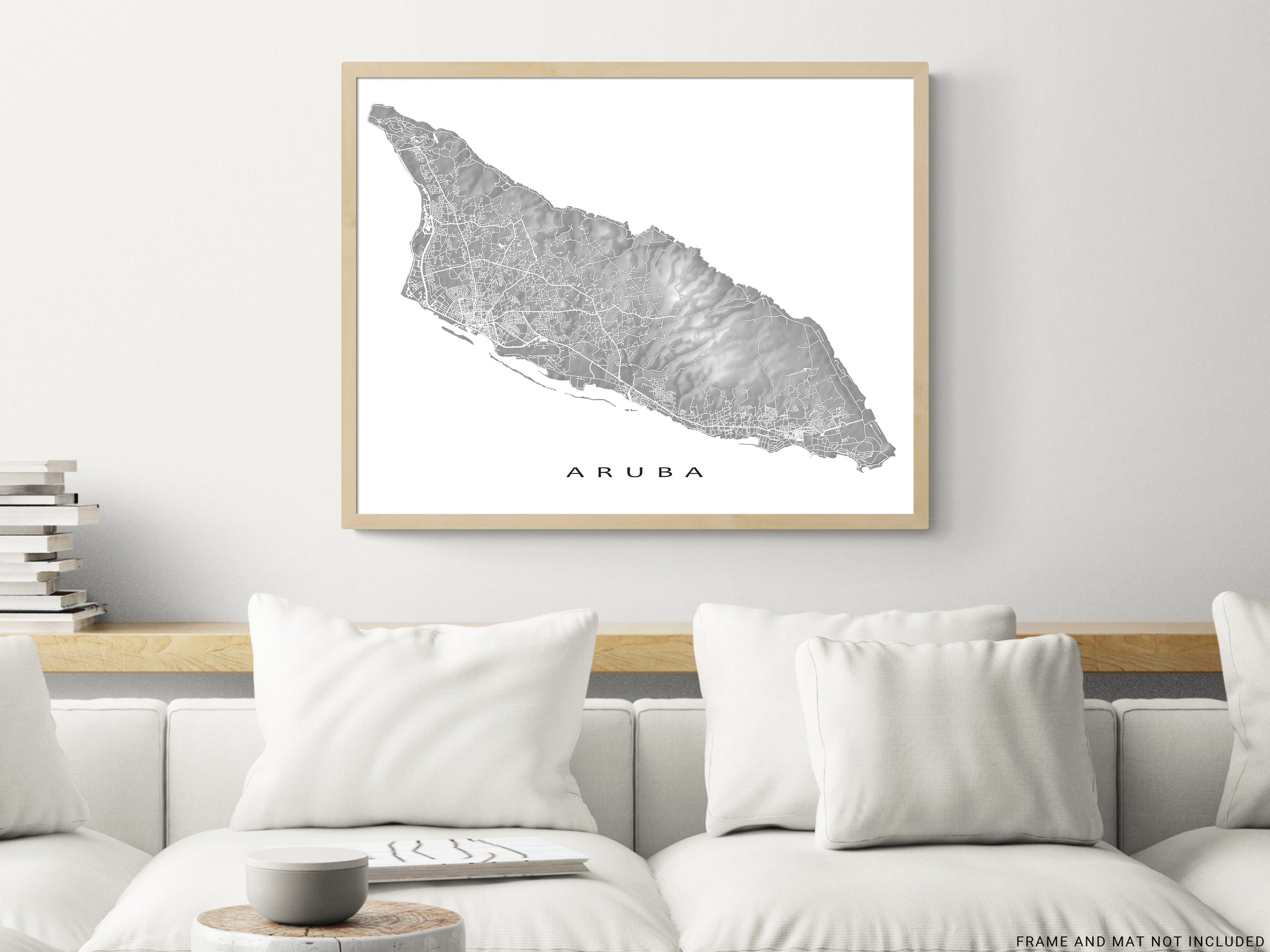 Aruba Map Wall Art Print Poster, Caribbean Island Street Maps for Home ...