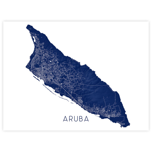 Map of Aruba in dark blue on a white background