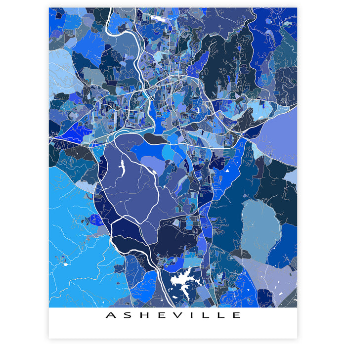 Asheville Street Map Wall Art Print: Blue Urban Map Poster