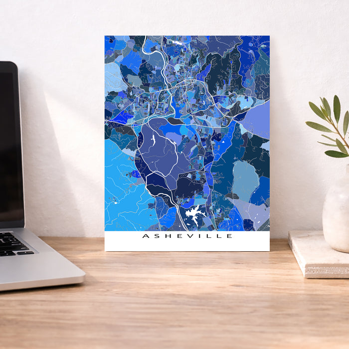 Asheville Street Map Wall Art Print: Blue Urban Map Poster