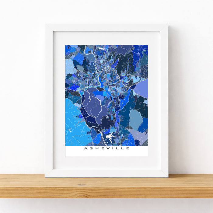 Asheville Street Map Wall Art Print: Blue Urban Map Poster