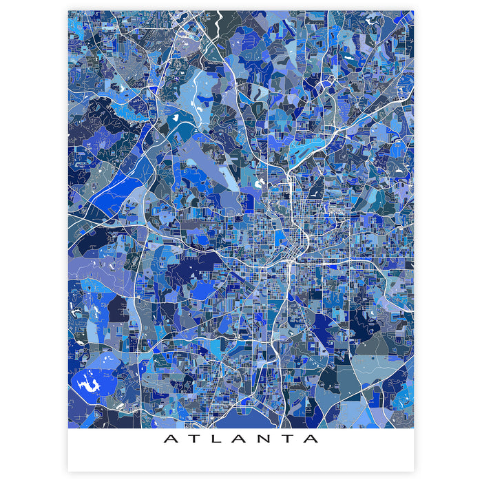 Map of Atlanta in blue tones on a white background