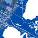 Map of a city with blue and white colors