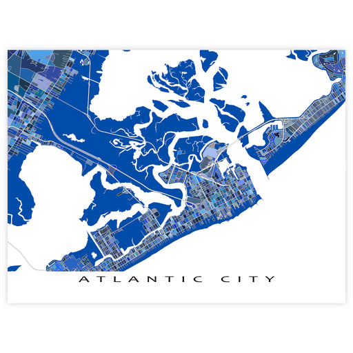 Map of Atlantic City in blue and white