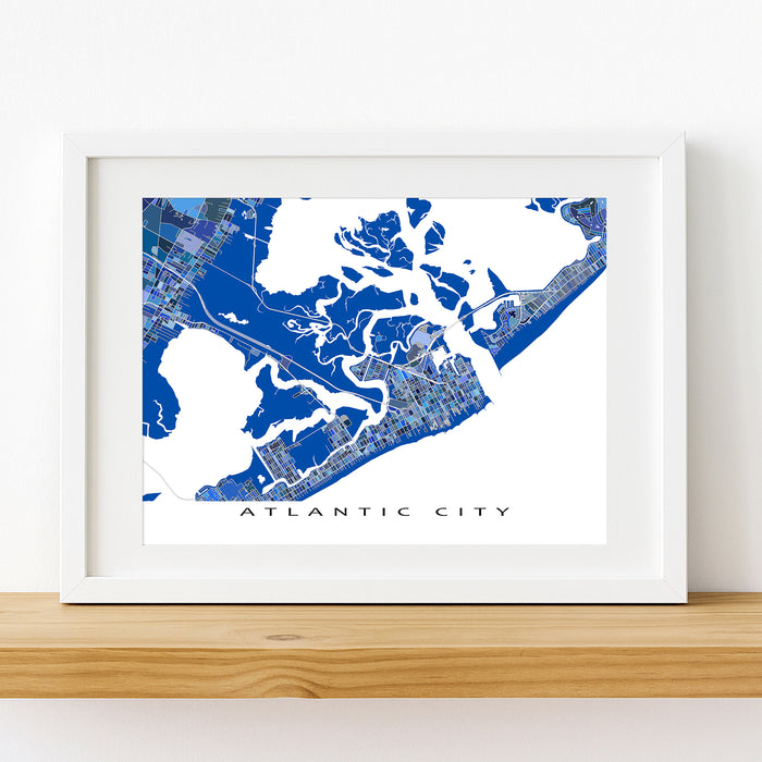 Framed map of Atlantic City on a white wall