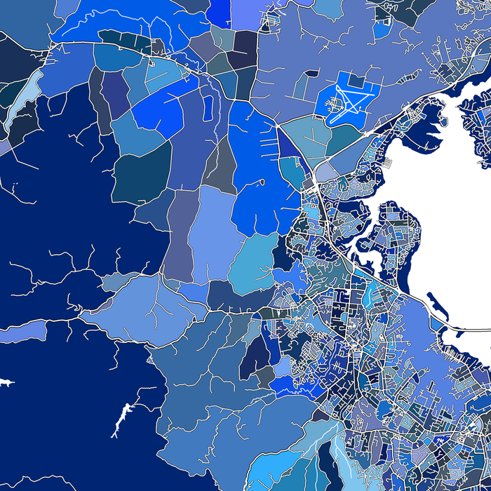Auckland Street Map Art Print: Blue City Wall Map Poster
