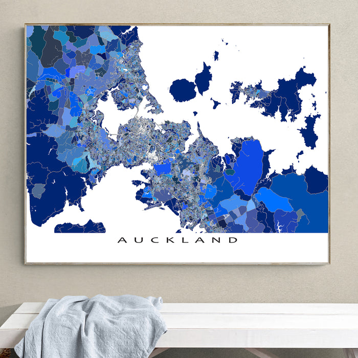 Auckland Street Map Art Print: Blue City Wall Map Poster