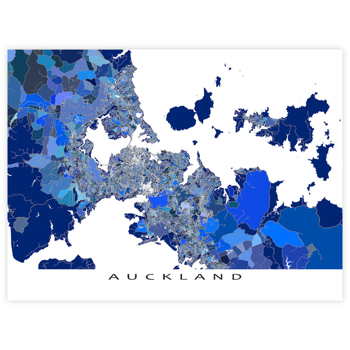 Auckland Street Map Art Print: Blue City Wall Map Poster