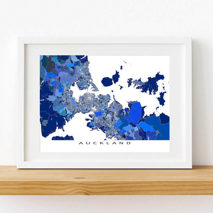 Auckland Street Map Art Print: Blue City Wall Map Poster