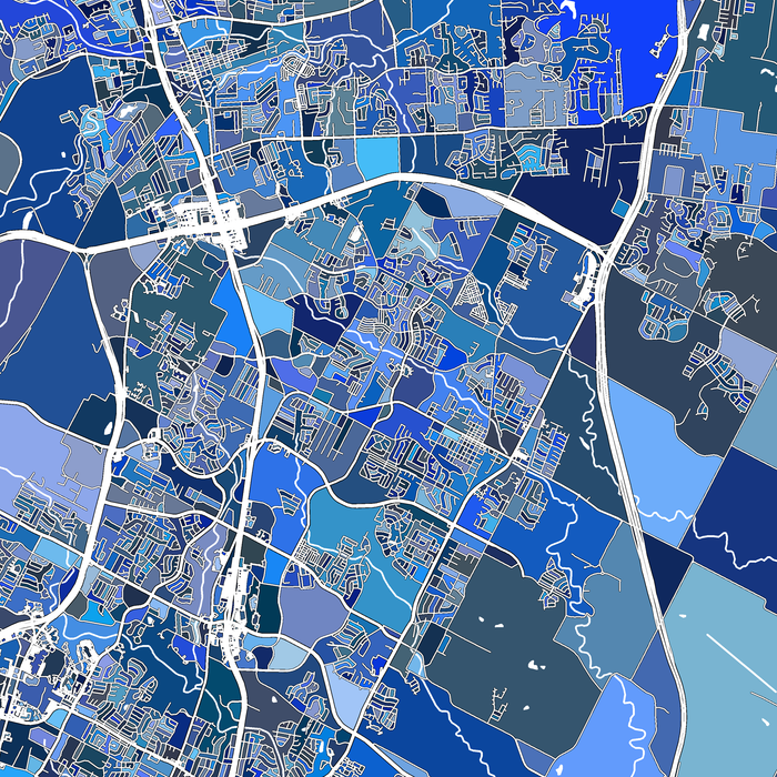 Map of a city with blue color coding