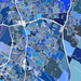 Map of a city with blue color coding