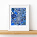 Framed map of Austin with a blue color scheme on a white background