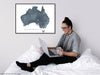 Australia map print with natural landscape and main roads designed by Maps As Art.