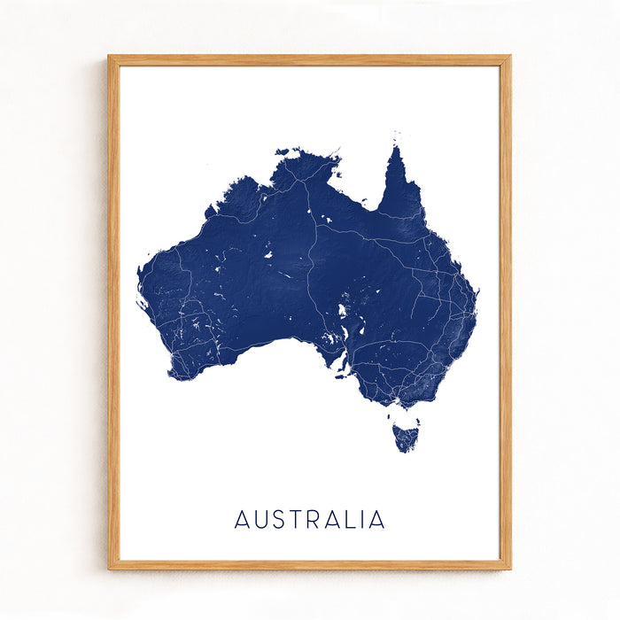 Framed map of Australia on a white wall