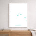 Map of the Azores on a white wall above a wooden shelf.