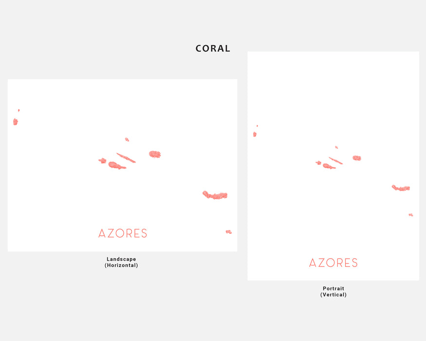 Two card designs labeled 'Landscape' and 'Portrait' with 'AZORES' branding on a white background.