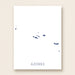 Map of the Azores with airplane icons on a white background