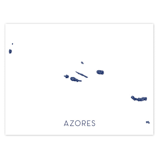 Map of the Azores islands with 'AZORES' text on a white background