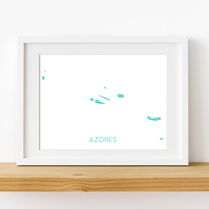 Framed artwork with 'Azores' text on a white background