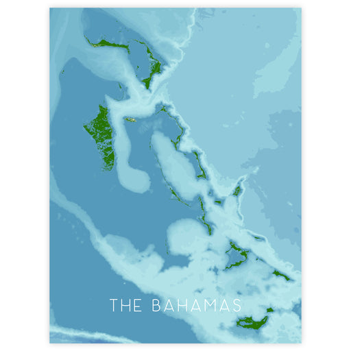 Map of The Bahamas with a blue and green color scheme