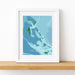 Framed map of The Bahamas on a white wall