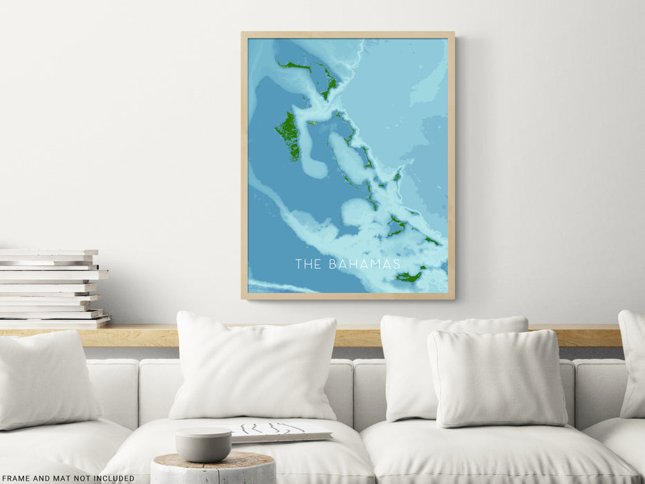 The Bahamas map print with a blue ocean design by Maps As Art.