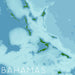 Topographic map of the Bahamas with green islands and blue water.