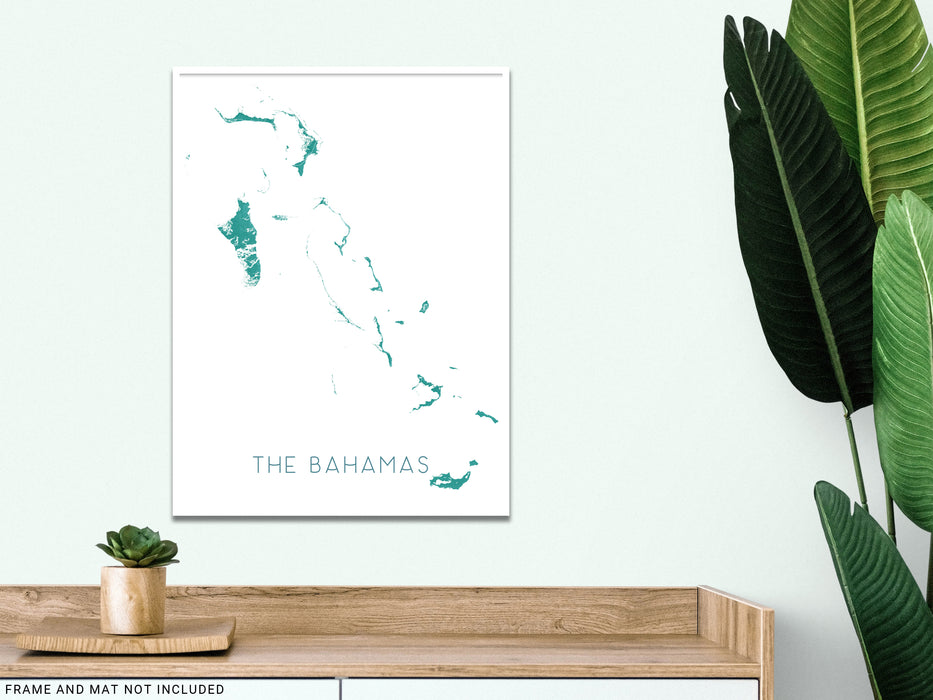 Bahamas islands map print with a turquoise design by Maps As Art.