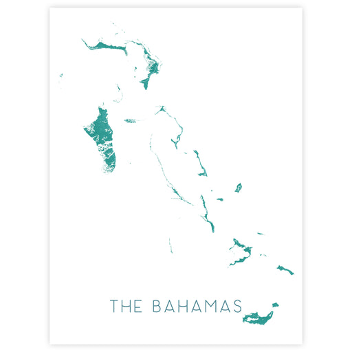 Map of The Bahamas in teal on a white background