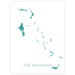 Map of The Bahamas in teal on a white background