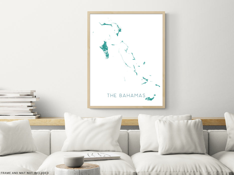 Bahamas islands map print with a turquoise design by Maps As Art.