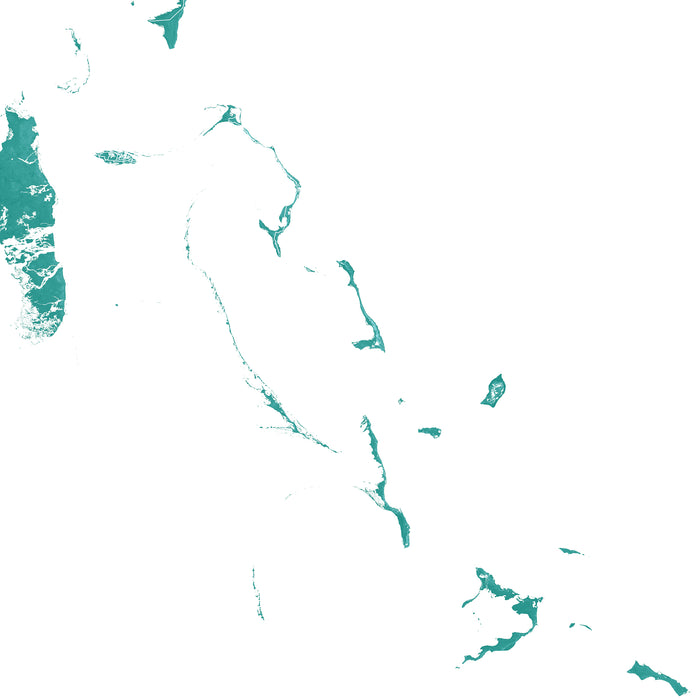 Map of the Bahamas in teal color on a white background