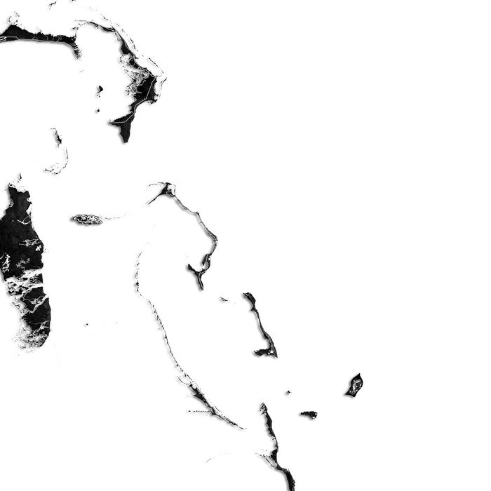 Black and white abstract art with a central figure on a white background