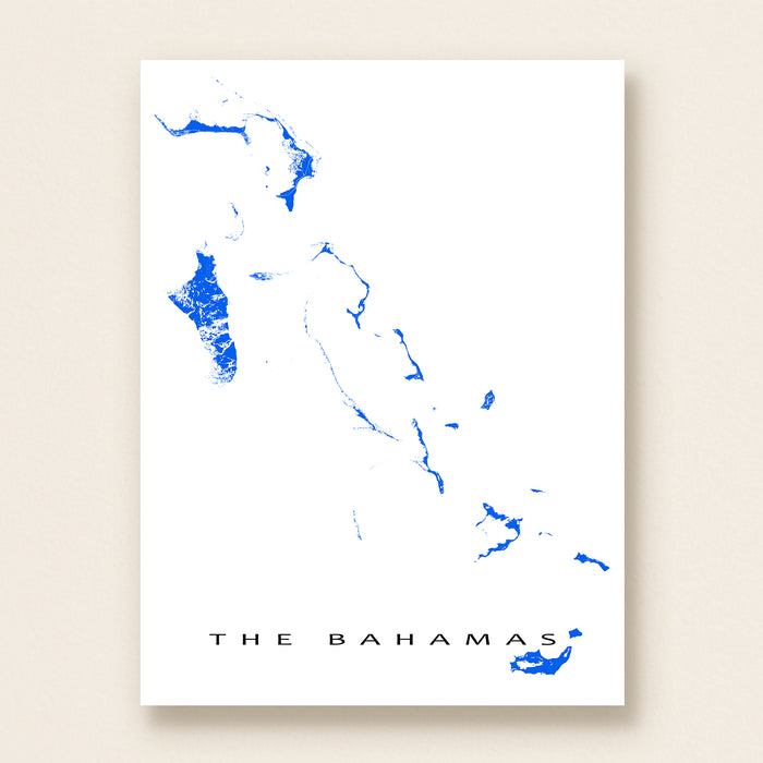 Map of The Bahamas in blue on a white background