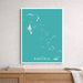 Framed map of The Bahamas on a teal background, displayed on a wall above a wooden surface.