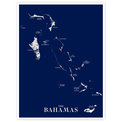 Map of The Bahamas on a blue background