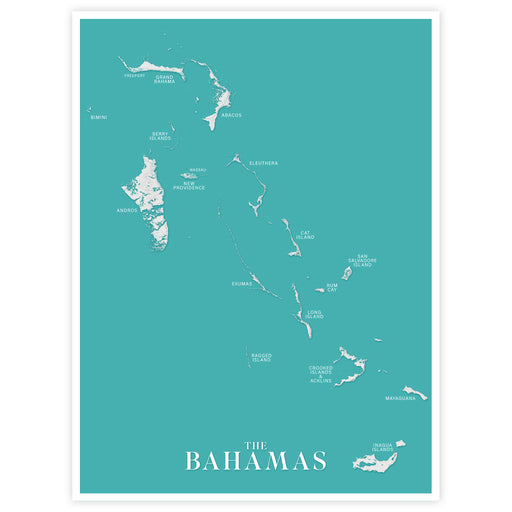 Map of The Bahamas on a teal background