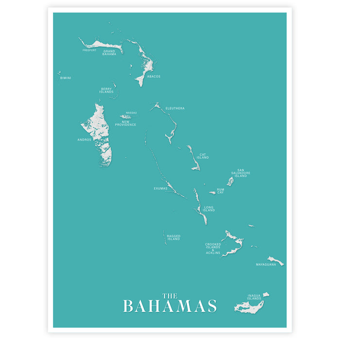 Map of The Bahamas on a teal background
