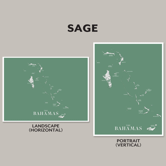 Two green maps of The Bahamas with 'SAGE' branding on a gray background.